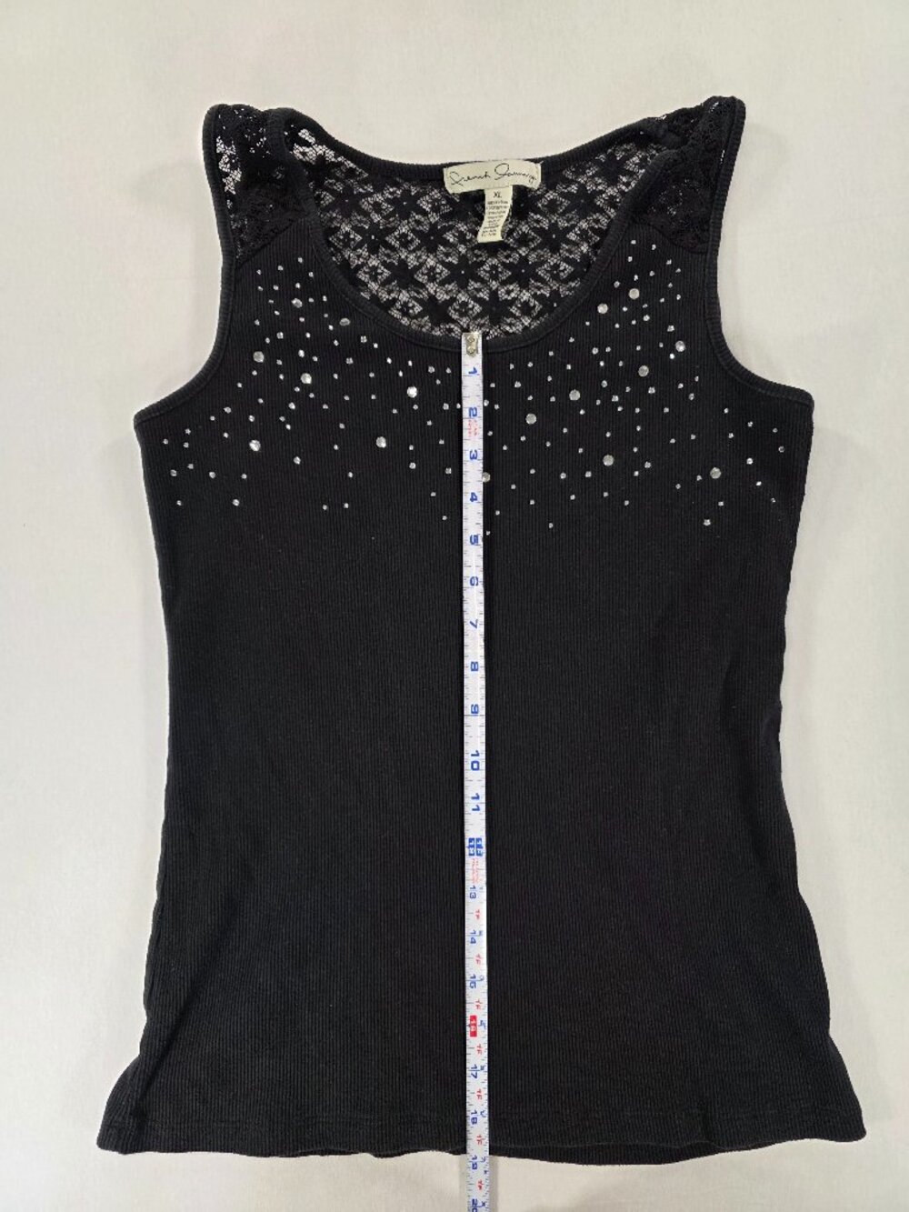 French Laundry Women's Tank Top Black with Rhinestones XL